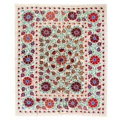 New Silk Hand Embroidered Bed Cover, Decorative Suzani Wall Hanging from Uzbekistan. 6.8 x 7.9 Ft (206 x 240 cm)