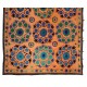 Silk Hand Embroidered Bed Cover, Vintage Suzani Wall Hanging from Uzbekistan. 7.4 x 12 Ft (223 x 363 cm)