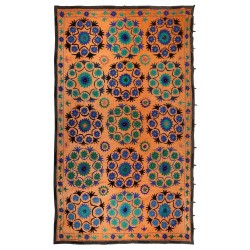 Silk Hand Embroidered Bed Cover, Vintage Suzani Wall Hanging from Uzbekistan. 7.4 x 12 Ft (223 x 363 cm)
