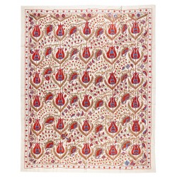 New Silk Hand Embroidered Bed Cover, Decorative Suzani Wall Hanging from Uzbekistan. 7.6 x 9 Ft (230 x 275 cm)