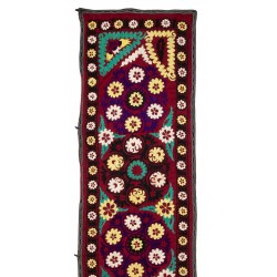 Decorative Silk Hand Embroidered Table Runner, Vintage Suzani Uzbek Wall Hanging. 2 x 14 Ft (60 x 428 cm)