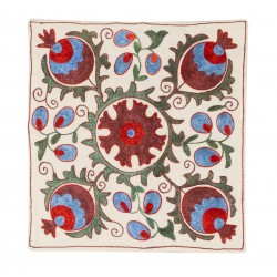 Uzbek Silk Embroidery Suzani Cushion Cover. Decorative Lace Pillow Cover. 15" x 16" (38 x 40 cm)