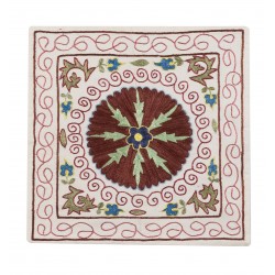 New Central Asian / Uzbek Silk Embroidered Suzani Cushion Cover, Authentic Handmade Throw Pillow Cover. 16" x 17" (40 x 43 cm)