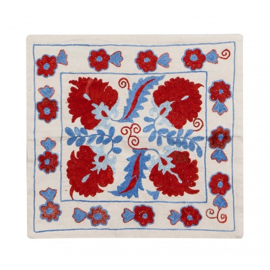 Hand Embroidery Suzani Cushion Cover, Decorative Central Asian / Uzbek Throw Pillow Cover. 16" x 17" (40 x 43 cm)