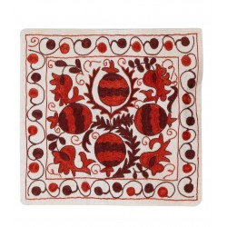 21st Century Hand Embroidered Silk Suzani Cushion Cover from Uzbekistan, Decorative Throw Pillow Cover. 16" x 17" (40 x 43 cm)