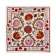 Suzani Silk, Cotton and Linen Cushion Cover, Hand Embroidered Uzbek Suzani Throw Pillow Cover. 16" x 17" (40 x 43 cm)