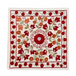 Decorative Suzani Silk Embroidery Cushion Cover from Uzbekistan. 16" x 17" (40 x 43 cm)