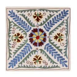 Handmade Brand New Uzbek Silk Embroidered Suzani Throw Pillow Cover, Cushion Cover, Lace Pillow. 16" x 17" (40 x 43 cm)