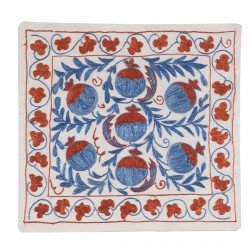 Suzani Silk, Cotton and Linen Cushion Cover, Hand Embroidered Uzbek Suzani Throw Pillow Cover. 16" x 18" (40 x 44 cm)