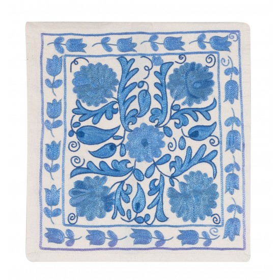 Decorative Silk Hand Embroidered Suzani Cushion Cover from Uzbekistan. 16" x 18" (40 x 45 cm)