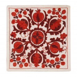21st Century Hand Embroidered Silk Suzani Cushion Cover from Uzbekistan, Decorative Throw Pillow Cover. 17" x 17" (42 x 42 cm)