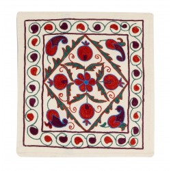 21st Century Authentic Silk Embroidered Suzani Cushion Cover from Uzbekistan. 17" x 17" (42 x 42 cm)