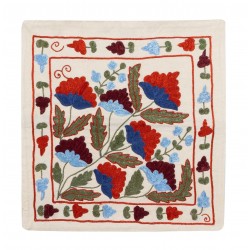 Decorative Silk Embroidered Suzani Cushion Cover from Uzbekistan. 17" x 17" (42 x 42 cm)