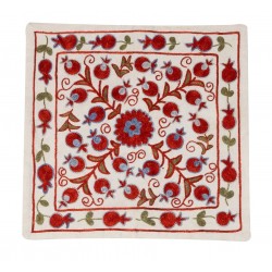 Home Decor Uzbek Silk Embroidery Suzani Cushion Case. Decorative Lace Pillow Cover. 17" x 17" (42 x 42 cm)