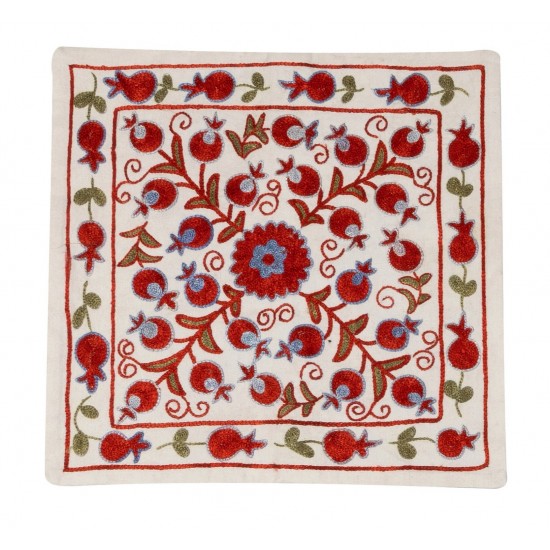 Home Decor Uzbek Silk Embroidery Suzani Cushion Case. Decorative Lace Pillow Cover. 17" x 17" (42 x 42 cm)