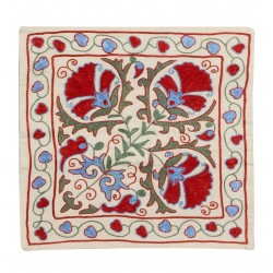 Hand-Made Uzbek Silk Embroidery Suzani Cushion Case. Decorative Lace Pillow Cover. 17" x 18" (43 x 44 cm)