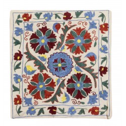 Decorative Silk Embroidery Suzani Cushion Cover from Uzbekistan. 17" x 18" (43 x 45 cm)