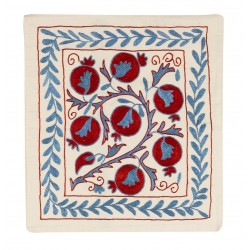Decorative Silk Embroidery Suzani Cushion Cover from Uzbekistan. 17" x 19" (43 x 46 cm)