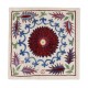 Uzbek Suzani Silk, Cotton and Linen Cushion Cover, Hand Embroidered Uzbek Suzani Throw Pillow Cover. 18" x 17" (44 x 42 cm)