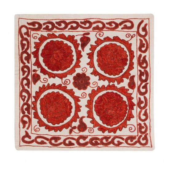 Hand Embroidery Suzani Cushion Cover, Decorative Central Asian / Uzbek Throw Pillow Cover. 18" x 18" (44 x 44 cm)