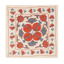 Uzbek Silk Embroidery Suzani Cushion Cover. Decorative Lace Pillow Cover. 18" x 18" (44 x 44 cm)
