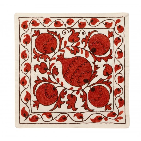Decorative Silk Embroidered Suzani Cushion Cover from Uzbekistan. 18" x 18" (44 x 44 cm)