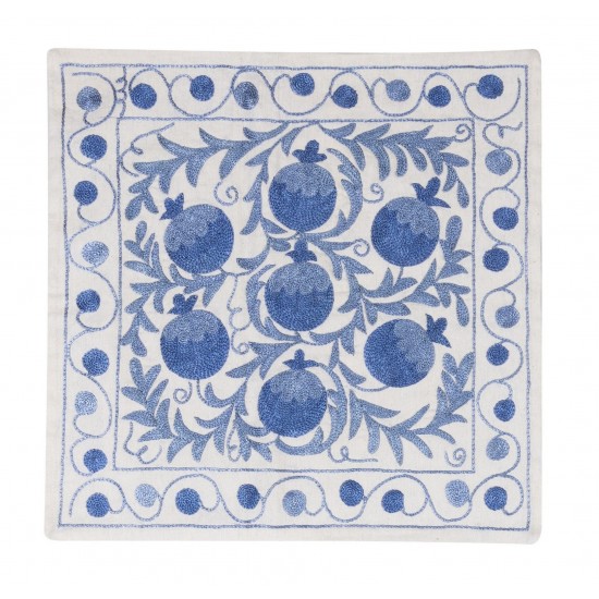 Beautiful Silk Hand Embroidered Suzani Cushion Cover from Uzbekistan, 21st Century Handmade Pillow Cover. 18" x 18" (44 x 44 cm)