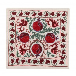 21st-Century Suzani Throw Pillow Cover from Uzbekistan. Hand Embroidered Cotton and Silk Cushion Cover. 18" x 18" (44 x 44 cm)