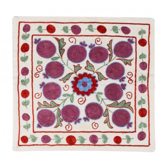 Decorative Silk Embroidered Suzani Cushion Cover from Uzbekistan. 18" x 18" (44 x 44 cm)