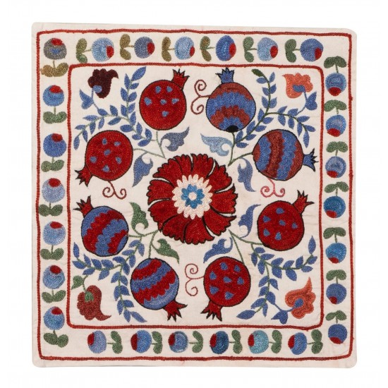 Handmade Authentic Uzbek Silk Embroidered Suzani Throw Pillow Cover. 18" x 18" (44 x 44 cm)