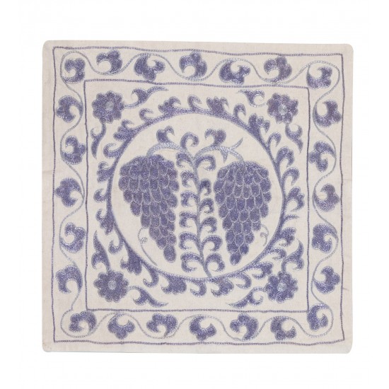 New Silk Embroidery Cushion Cover from Uzbekistan. Decorative Suzani Textile. 18" x 18" (44 x 44 cm)