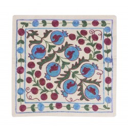 Hand Embroidered Silk, Cotton and Linen Cushion Cover From Uzbekistan. Decorative Suzani Textile. 18" x 18" (44 x 44 cm)