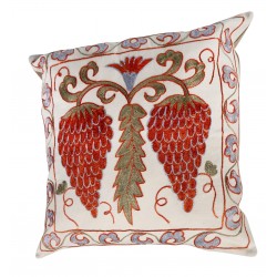 Decorative Handmade Central Asian Suzani Cushion Cover, Silk Embroidery Lace Pillow. 18" x 18" (44 x 44 cm)