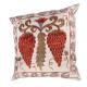 Decorative Handmade Central Asian Suzani Cushion Cover, Silk Embroidery Lace Pillow. 18" x 18" (44 x 44 cm)