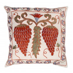 Decorative Handmade Central Asian Suzani Cushion Cover, Silk Embroidery Lace Pillow. 18" x 18" (44 x 44 cm)