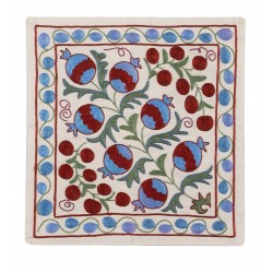 Decorative Silk Hand Embroidered Suzani Cushion Cover from Uzbekistan. 18" x 17" (45 x 43 cm)