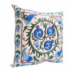 Silk Embroidery Suzani Cushion Cover. Decorative Lace Pillow Cover from Uzbekistan. 18" x 18" (45 x 45 cm)