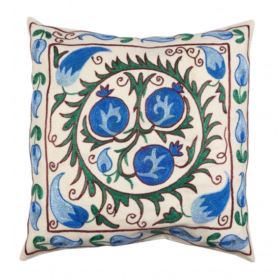 Silk Embroidery Suzani Cushion Cover. Decorative Lace Pillow Cover from Uzbekistan. 18" x 18" (45 x 45 cm)