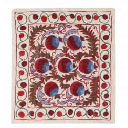 21st-Century Suzani Throw Pillow Cover from Uzbekistan. Hand Embroidered Cotton and Silk Cushion Cover. 19" x 17" (46 x 42 cm)