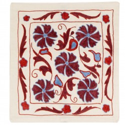 New Uzbek Silk Embroidery Suzani Cushion Cover. Decorative Lace Pillow Cover. 19" x 17" (46 x 42 cm)