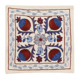 New Hand Embroidered Silk, Cotton and Linen Cushion Cover, 21st-Century Uzbek Suzani Throw Pillow Cover. 19" x 19" (46 x 46 cm)