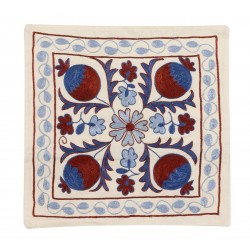 New Hand Embroidered Silk, Cotton and Linen Cushion Cover, 21st-Century Uzbek Suzani Throw Pillow Cover. 19" x 19" (46 x 46 cm)