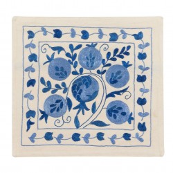 Silk Hand Embroidery Cushion Cover, Traditional Uzbek Suzani Lace Pillow. 19" x 19" (46 x 46 cm)