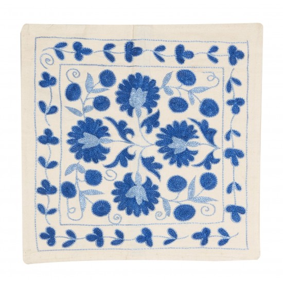 Decorative Suzani Silk Embroidery Cushion Cover from Uzbekistan. 19" x 19" (46 x 46 cm)