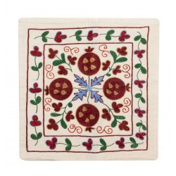 Uzbek Hand Embroidered Silk, Cotton and Linen Cushion Cover. 19" x 19" (46 x 46 cm)