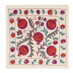 New Uzbek Silk Embroidery Suzani Cushion Cover. Decorative Lace Pillow Cover. 19" x 19" (46 x 46 cm)