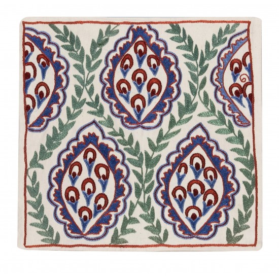 Hand Embroidery Suzani Cushion Cover, Decorative Central Asian / Uzbek Throw Pillow Cover. 19" x 19" (46 x 46 cm)