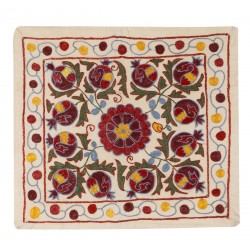 New Authentic Central Asian Silk Hand Embroidered Suzani Cushion Cover. 19" x 19" (46 x 46 cm)