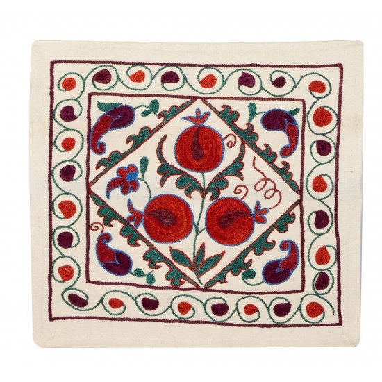 Silk Embroidery Suzani Cushion Cover, Authentic Uzbek Throw Pillow Cover. 19" x 19" (46 x 46 cm)