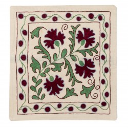 Uzbek Suzani Silk, Cotton and Linen Cushion Cover, Hand Embroidered Uzbek Suzani Throw Pillow Cover. 19" x 19" (46 x 46 cm)